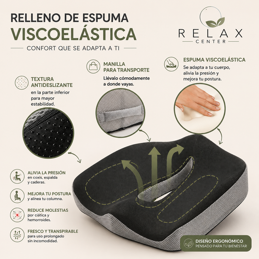 Cojín Ortopédico Anatómico ideal para el Coxis, Ciática, Hemorroides y Postura