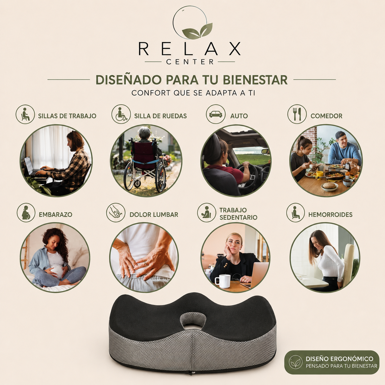 Cojín Ortopédico Anatómico ideal para el Coxis, Ciática, Hemorroides y Postura
